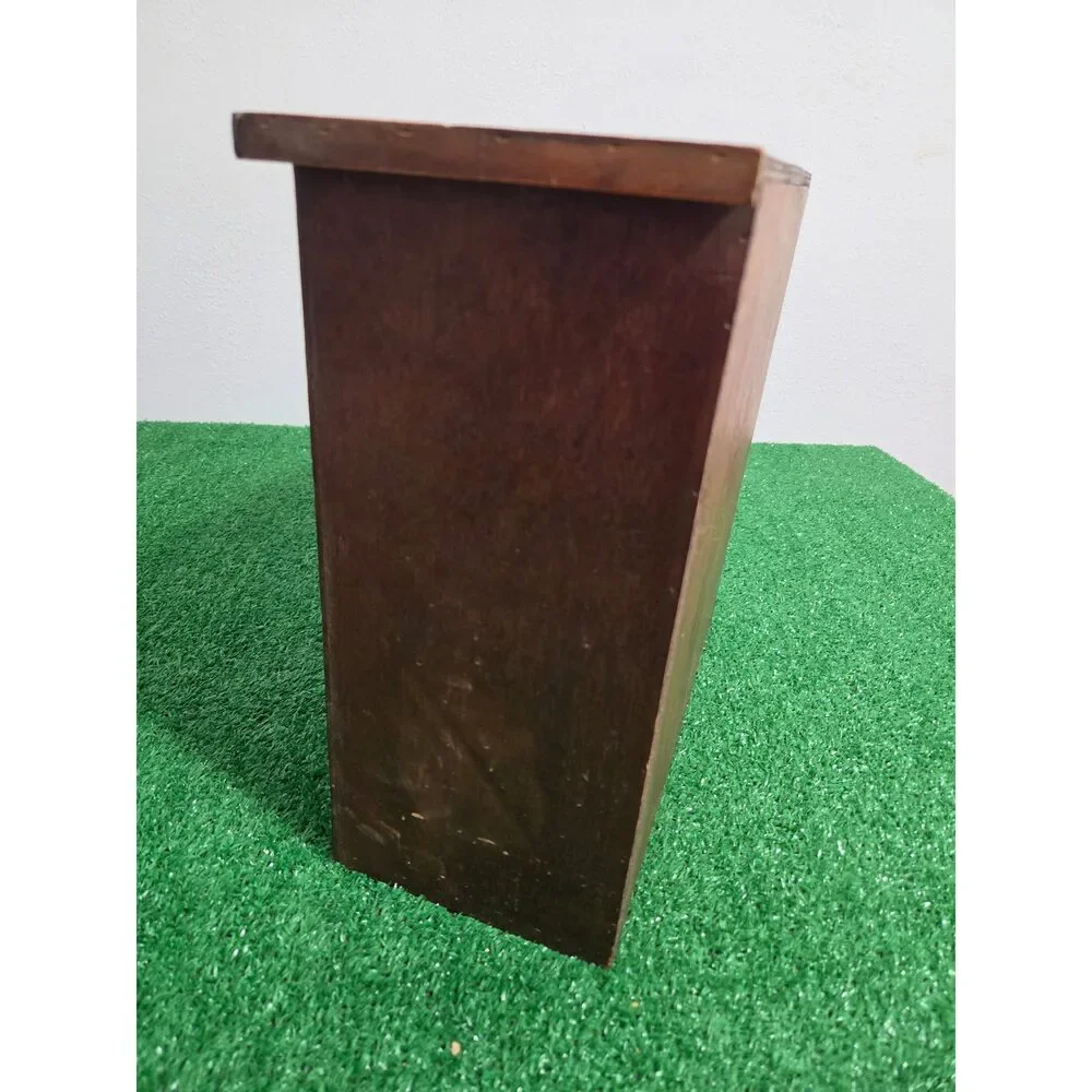 Vintage Wooden Desktop Organizer 4-Drawer Cabinet with Woven Bamboo & Rattan Pa